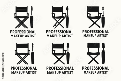 Makeup Artist Chair Logos. Professional makeup artist?s chair. Set Logo of Professional makeup artist?s chair: Mascara. harmonious logo variations of the same