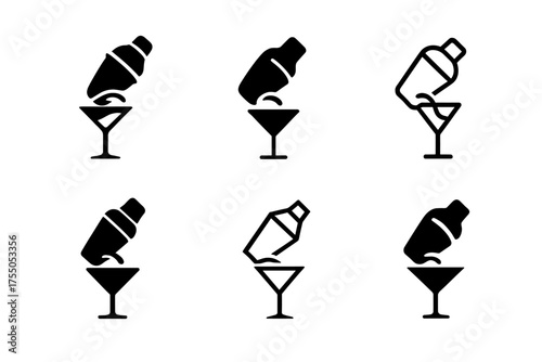 Cocktail Logo Variations. Cocktail Combinations. Set Logo of Cocktail Combinations: shaker pouring into glass. harmonious logo variations of the same