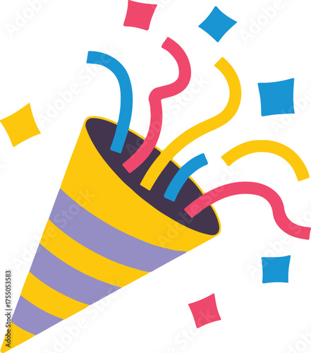 colorful confetti burst from party popper vector design ideal for party invitations banners