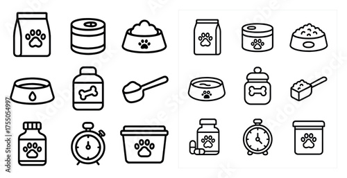 Pet care outline icons set – linear, flat, animal and veterinary essentials