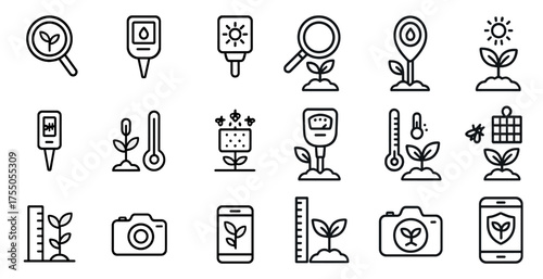 Gardening and agriculture outline icons set – linear, line, farming and planting symbols
