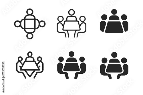 Logo Variations Grid. Tech startup office space. Set Logo of Startup workspace: collaborative team meeting. harmonious logo variations of the same emblematic