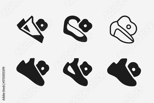Climbing Sport Logos. Speed climbing. Set Logo of Climbing sports: climbing shoe and grip icon. harmonious logo variations of the same emblematic concept, each