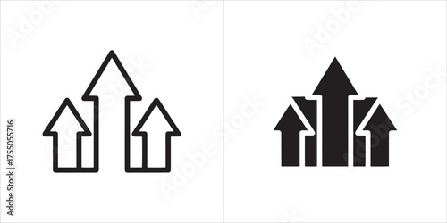 Vector art of three arrows pointing upwards, representing growth, progress, and success