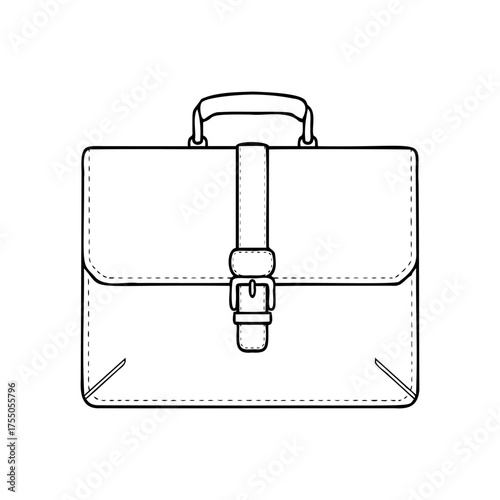 Vector art of classic black and white line drawing of a leather briefcase