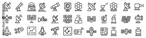 Astronomy and space icons set – outline, linear, exploration and research symbols