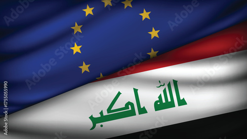 High Quality background with Two Flags of  European Union & Iraq  