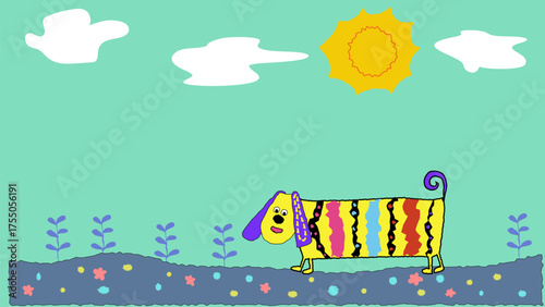 This delightful hand drawn sketch features a dog in a childs drawing style with simple lines and a playful innocent charm perfect for adding a fun nostalgic touch