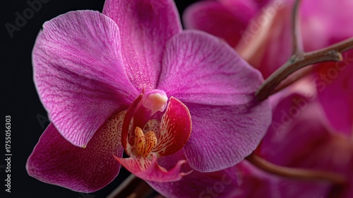    a pink flower on a dark background with a sharp center part