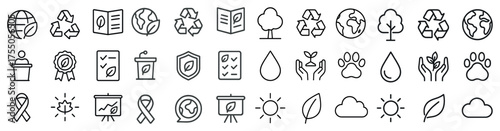 Recycling and sustainability outline icons set – eco, environment, green symbols