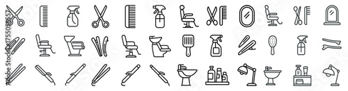 Hair salon outline icons set – barber, stylist, beauty tools collection
