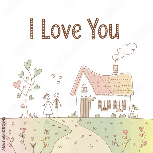 Love's Abode: Sweet couple and charming house, a visual expression of love, warmth, and togetherness. 