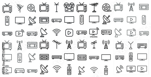 Media and entertainment line icons set – linear, outline, streaming graphics