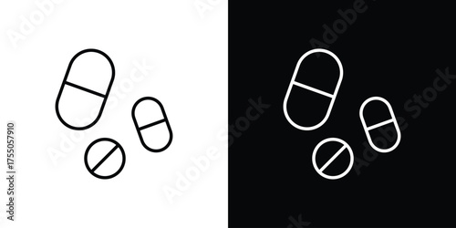 Pill icon in stroke versions. Graphic elements for web