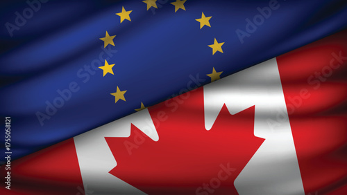 High Quality background with Two Flags of  European Union & Canada  