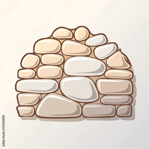 Stylized cartoon illustration of an arched stone wall made of rounded cobblestones on a light background.