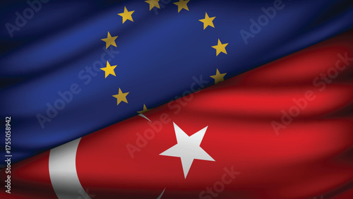 High Quality background with Two Flags of  European Union & Turkey   
