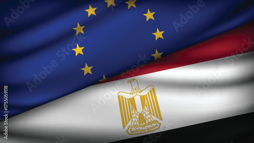 High Quality background with Two Flags of  European Union & Egypt   