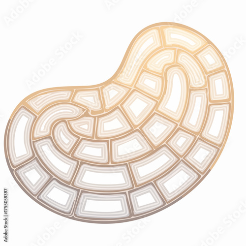 Abstract illustration of a layered, organic shape with a grid-like internal structure and gradient coloring.