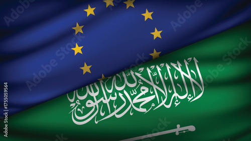High Quality background with Two Flags of  European Union & Saudi Arabia  