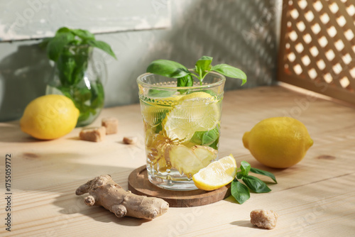 Glass of ginger lemonade wi...