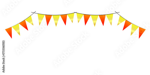 Festive Yellow Orange Paper Garland Banner, Hanging Pennant Flag Garland Isolated, Party Decoration Paper Flag Swag