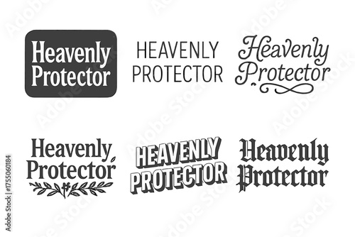 Heavenly Protector Variations. Heavenly Protector. Set lettering. harmonious lettering variations of the same emblematic concept (Chalkboard textured style,