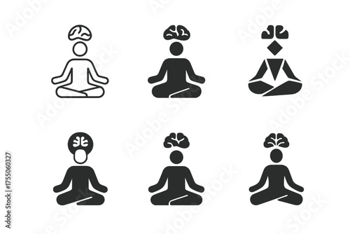 Meditative Logo Variations. Yoga for Mental Wellness. Set Logo of Yoga for Mental Wellness: person in meditative pose. harmonious logo variations of the same