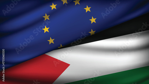 High Quality background with Two Flags of  European Union & Palestine  