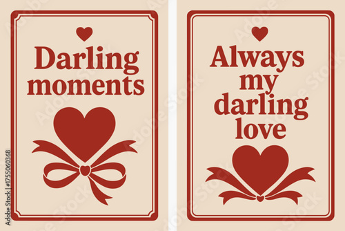 Darling Love Banners. Darling moments. Two vertical A6 banners with safe margins, centered composition, no elements touching edges, retro, red and beige,