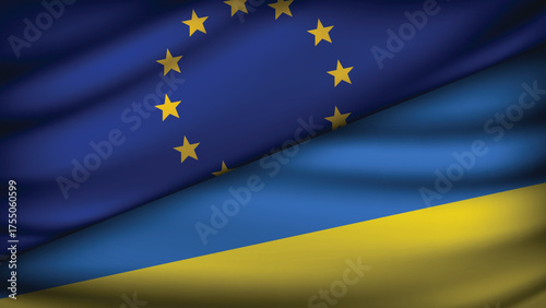 High Quality background with Two Flags of  European Union & Ukraine