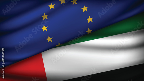 High Quality background with Two Flags of  European Union & UAE  