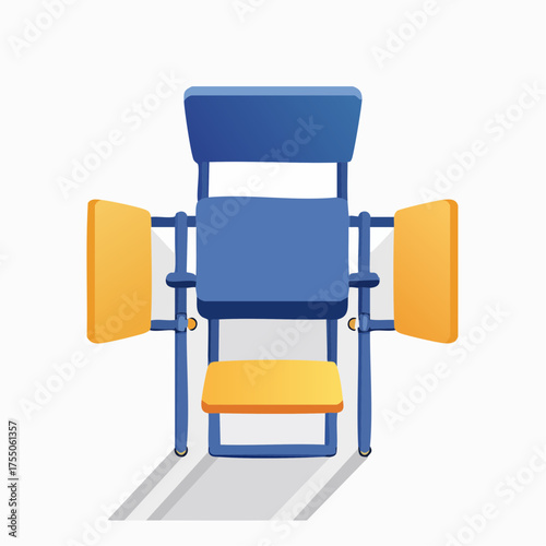 Outdoor gym equipment for leg exercises with blue frame and yellow pads, top view illustration.