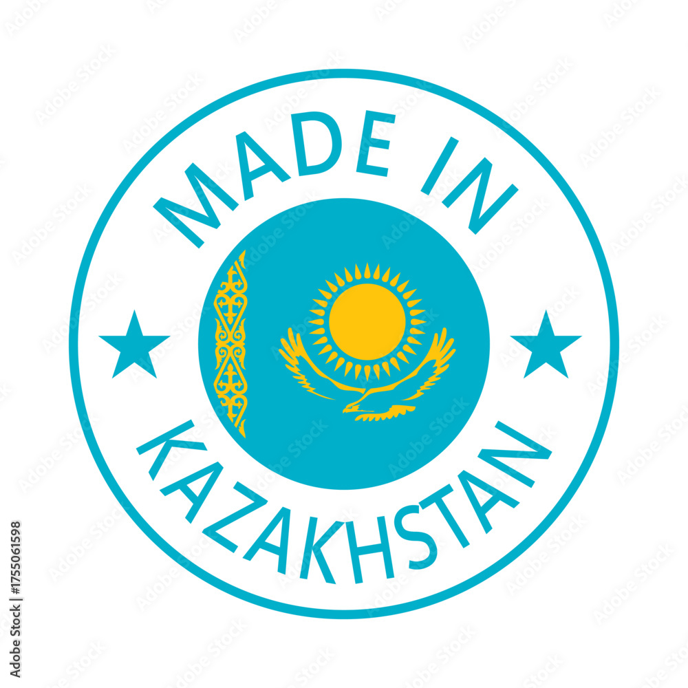 Fototapeta premium Kazakhstan Made in Stamp in circle with flag Vector template on white background
