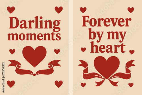 Retro Darling Banners. Darling moments. Two vertical A6 banners with safe margins, centered composition, no elements touching edges, retro, red and beige,
