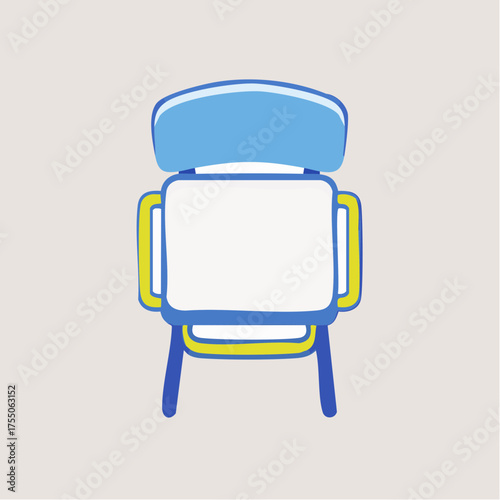 A simple cartoon illustration of a blue and yellow chair viewed from the back.