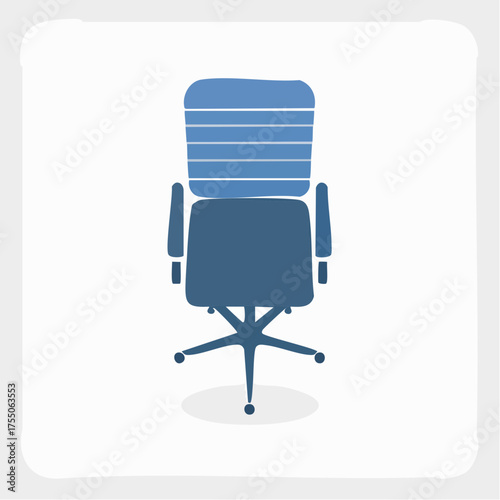 A front-facing view of a blue office chair with a five-star base and armrests.