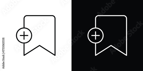 Bookmark add icon in stroke versions. Graphic elements for web