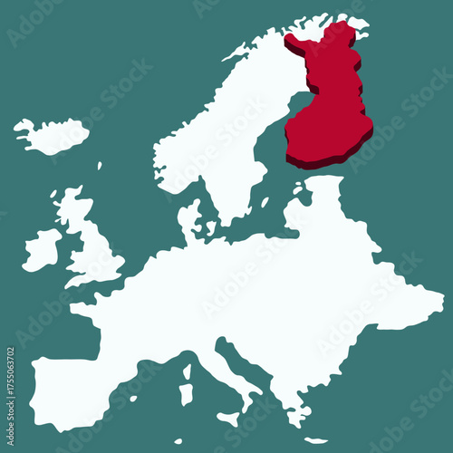 Finland Country highlighted 3D map on Africa continent map vector illustration	for projects and presentation 