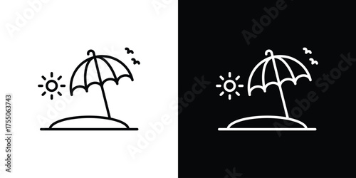 Beach icon in stroke versions. Graphic elements for web