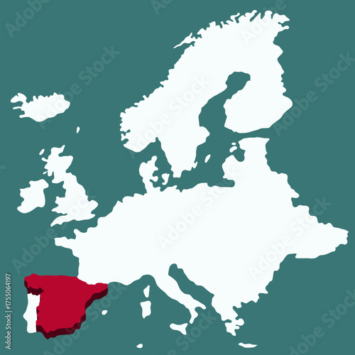 Spain Country highlighted 3D map on Africa continent map vector illustration	for projects and presentation 