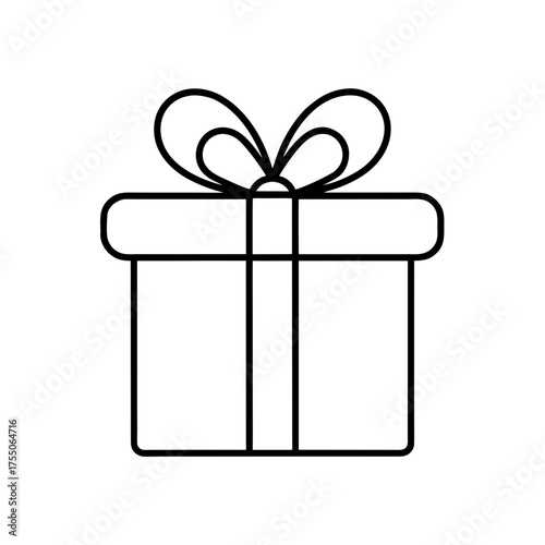 Outline of a gift box with ribbon and bow on transparent background
