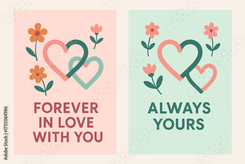 Forever Intertwined Banners. Forever in love with you. Two vertical A6 banners with safe margins, centered composition, no elements touching edges, flat vector