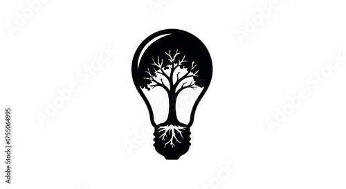 Symbol of innovation and growth, a tree with roots inside a lightbulb