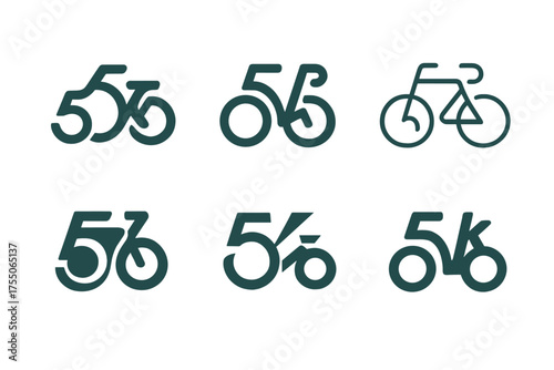 50K Bicycle Logos. 50K. Set Logo of 50K: Bicycle. harmonious logo variations of the same emblematic concept, each with different artistic interpretation