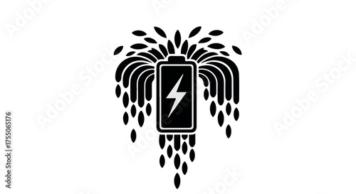 Energetic battery icon with radiating energy bursts, symbolizing power and innovation.
