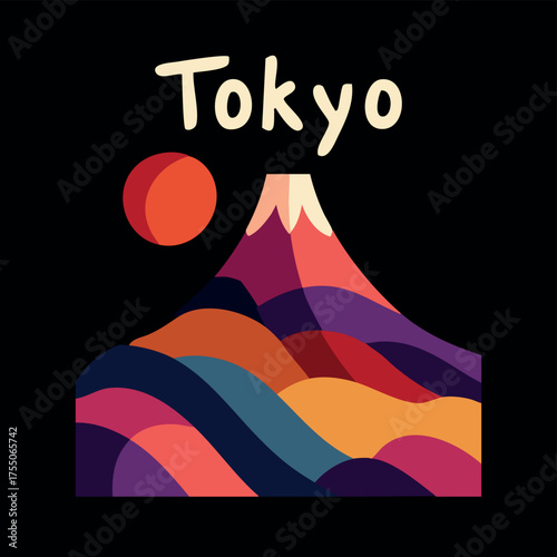 Vibrant Mount Fuji Landscape with Tokyo Lettering