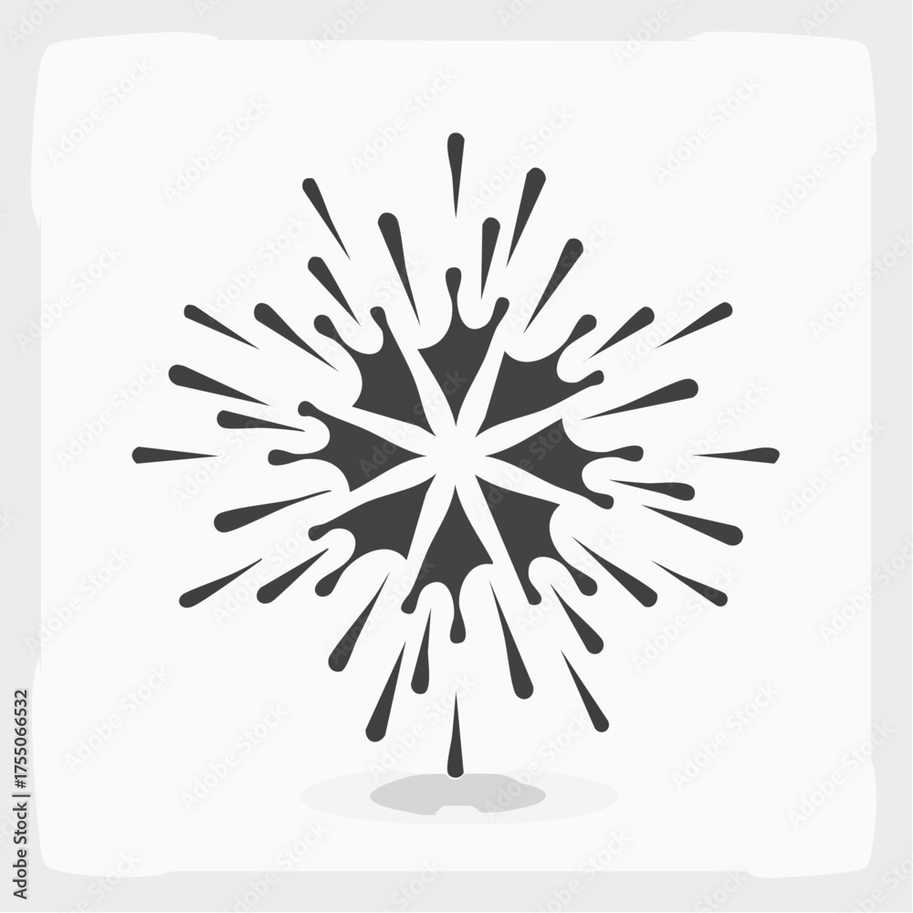 Obraz premium Abstract black ink burst graphic with radiating irregular shapes on a clean white background, resembling a stylized splash or starburst.