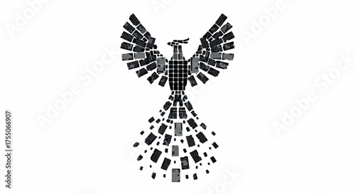 Mythical phoenix constructed from modern digital devices symbolizing rebirth and transformation