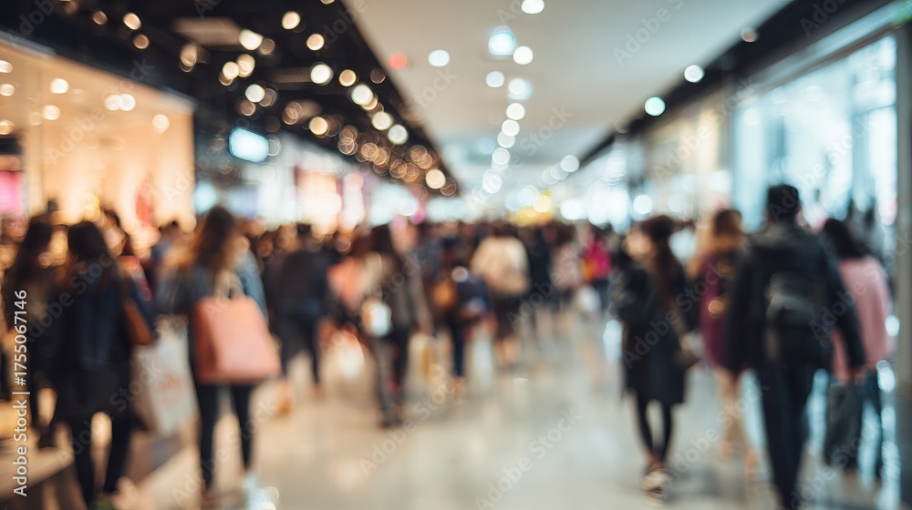 Fototapeta premium Shoppers enjoying retail therapy with bustling crowds and vibrant store displays, ideal for capturing the energy of shopping and consumerism